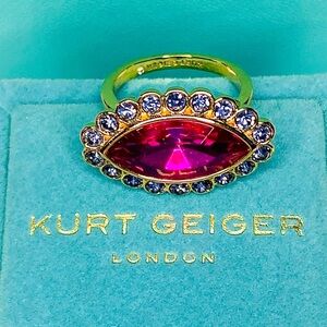 Kurt Geiger Pink Marquise Crystal Ring in Goldtone size 7